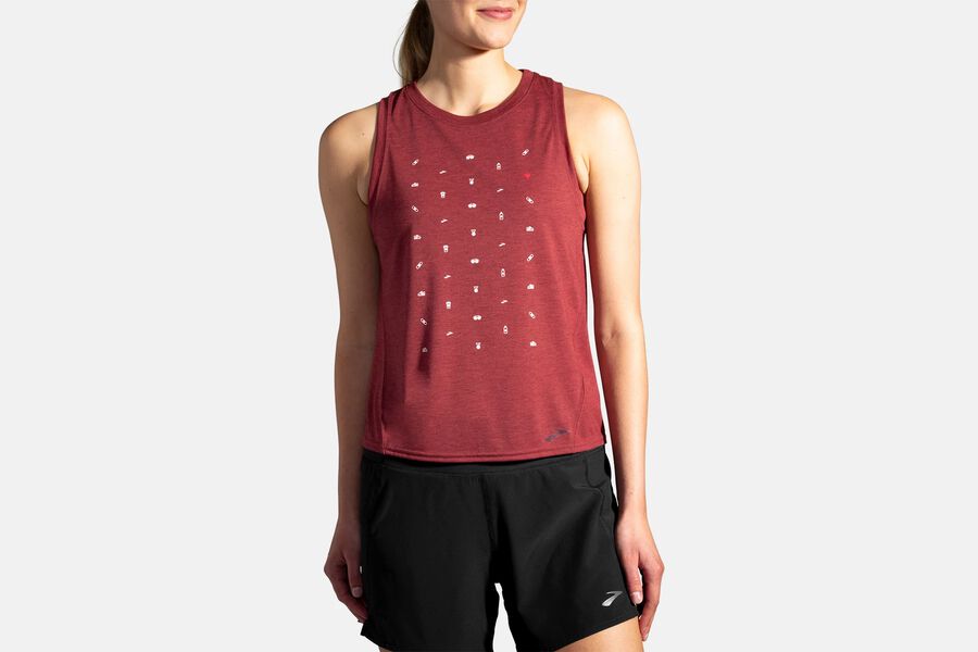 Brooks Women's Distance Graphic Tank Tops Heather Terracotta/Run Life ( QOVXT1723 )